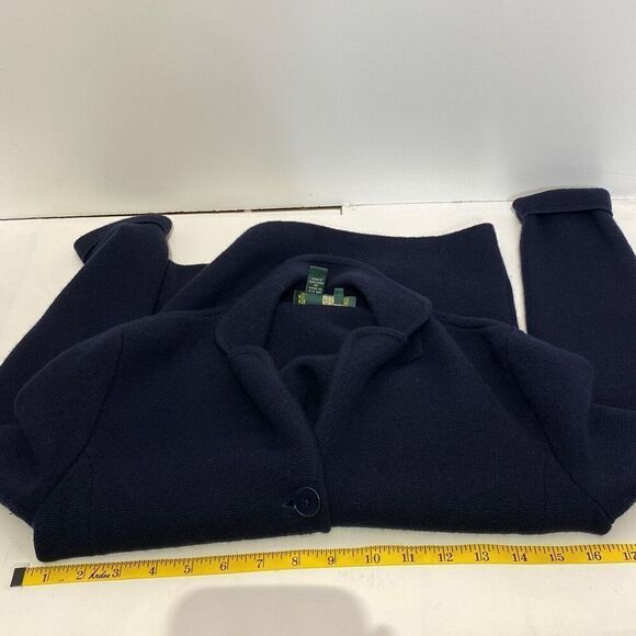 Lauren Ralph Lauren Womens Navy 100% Merino Wool Collared Cardigan Sweater Small - Picture 9 of 10